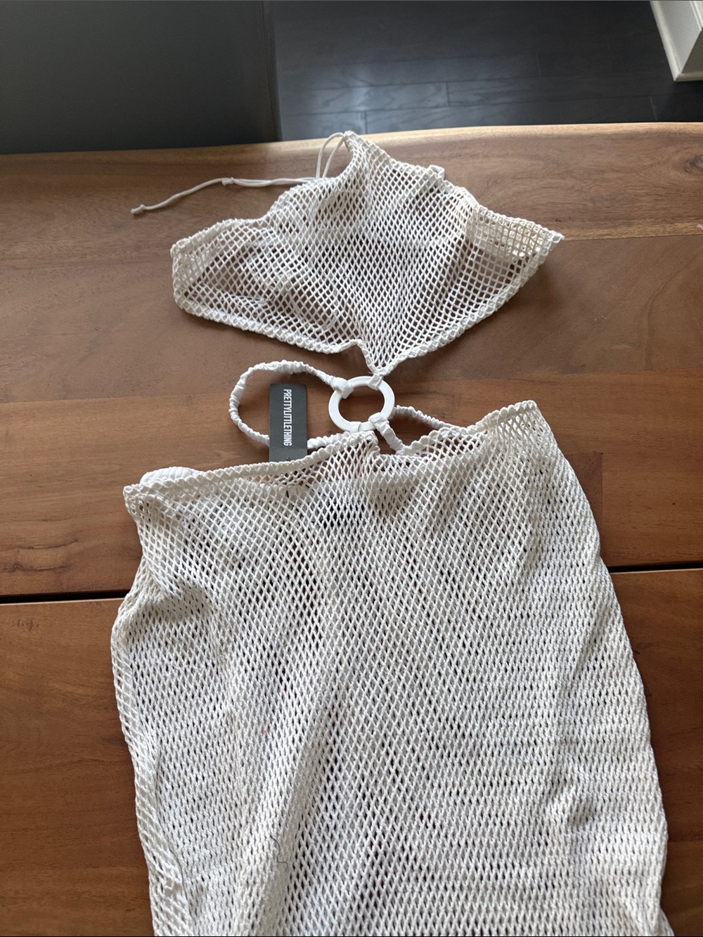 PrettyLittleThing White Mesh Halter Cover-Up with Ring Detail